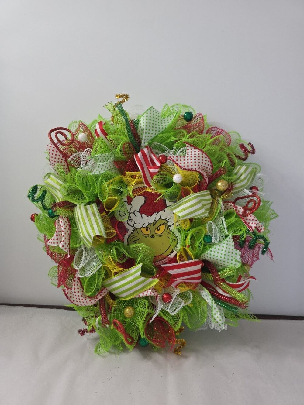 Handmade 14" Grinch Christmas Wreath